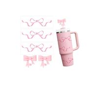LUHOHI Bow Stickers for Stanley Cups Waterproof Accessories - 3 Pcs Vinyl Pink Bow Stickers With 2 Pcs Straw Cover Toppers Cute Decals for Tumblers Water Bottle Stanley 30 40 Oz Personalized Decorate