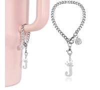 LUHOHI Silver Letter Charms for Stanley Cup- Crown Letter Charms Accessories for Stanley Handle 40Oz Tumblers Water Bottle Cup Initial Keychain with Diamond Glitter Jewelry Personalized Decorations J