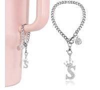 LUHOHI Silver Letter Charms for Stanley Cup- Crown Letter Charms Accessories for Stanley Handle 40Oz Tumblers Water Bottle Cup Initial Keychain with Diamond Glitter Jewelry Personalized Decorations S