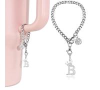 LUHOHI Silver Letter Charms for Stanley Cup- Crown Letter Charms Accessories for Stanley Handle 40Oz Tumblers Water Bottle Cup Initial Keychain with Diamond Glitter Jewelry Personalized Decorations B