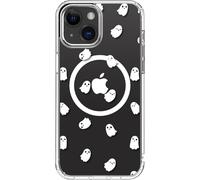 LUHOURI for iPhone 14 Plus Halloween Case with Screen Protector - Wireless Charging - Crystal Acrylic Clear - Fashionable Designs for Women Girls - Slim Fit Protective Phone Cover, Little Ghosts