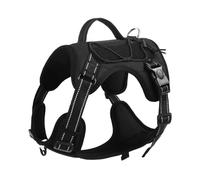 Luhuanx Dog Harness with Handle, Tactical, Military Style, No Pull, Adjustable, Reflective, Black, M - approx. 65 cm x 45 cm (Neck: 44-54cm/17-21inch)