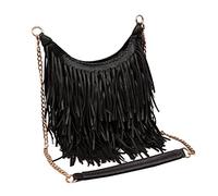 LUI SUI Ladies PU Leather Shoulder Bags with Suede and Fringe Hobo Crossbody Bags, Black, One Size, Hobo