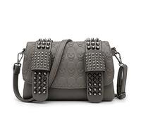 LUI SUI Women Gothic Punk Skull Rivet Studded Crossbody Bag PU Leather Shoulder Bag Handbag Wallet Purses