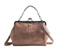 LUI SUI Women Retro Handbag, PU Leather Purse Vintage Top Handle Bag Kiss Lock Crossbody Shoulder Bag for Ladies