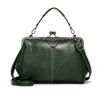 LUI SUI Women Retro Handbag, PU Leather Purse Vintage Top Handle Bag Kiss Lock Crossbody Shoulder Bag for Ladies Green