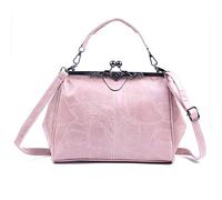 LUI SUI Women Retro Handbag, PU Leather Purse Vintage Top Handle Bag Kiss Lock Crossbody Shoulder Bag for Ladies Pink