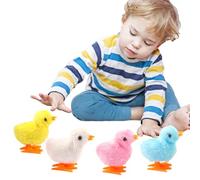 Luieonm 4 Pack Easter Wind-Up Toy For Kids,Colour Wind Up Jumping Chicken Toys Plush Chicks Toy, Spring Wind Up Chicken, Clockwork Toys For Kids, Easter Party Favors Present