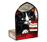 Luieonm Desk Organizer Box Faux Stained Glass Cat Theme Decoration