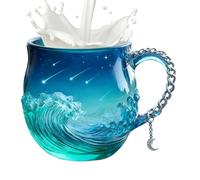 Luieonm Wave Coffee Mug Glass | 14oz Hand-Blown Beverage Cups,Coastal Hot Chocolate Cup,for Juice Drinks Milk Office Kitchen Dining Room Hotel Teachers Students Artists Collectors