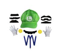 (Luigi) Baseball Mario Super Cap Cosplay Accessory Set Party Luigi Sunhat Octagon Adult