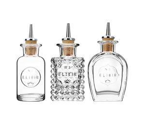 Luigi Bormioli Elixir Dash Bottles - Set of 3, BPA Free Glass, Adult Cocktail Making Design, 3 count, Cylindrical, Hand Wash Only