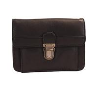 Luigi Leather Cross-Body Bag Snap Buckle Closure, Stitched Pattern, Zipper Pocket, Black, Compact