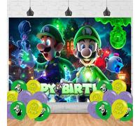 Luigi Mansion Backdrop 5x3 Vinyl Cartoon Mansion Halloween Horror Birthday Party Supplies Photography Background Picture Photoshoot Cake Table Decor Banner Video Shoot Drapes Poster