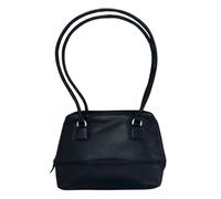 Luigi's Leather Shoulder Bag with Inner Pockets & Zipper Closure - Black