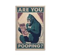 Luihg Funny Animal Bathroom Poster Art Print Are You Pooping Cute Gorilla Vintage Country Humorous Bathroom Wall Art Decor For Toilet Bedroom Living Room Retro Animal Aesthetic Wall Decor