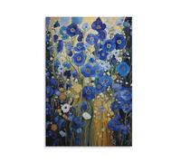 Luihg Gustav Klimt Blue Flowers Poster Art Print, Gustav Klimt Exhibition Inspired Artwork Painting Wall Art Decor For Living Room Bedroom Office