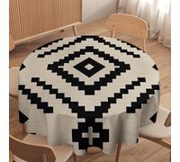 LUIJORGY A Black And White Pattern with Squares Round Tablecloth 36x36in Chinoiserie Asian Style Table Cloth Table Cover for Kitchen Dining Room Buffet Banquet Holiday Party Decor