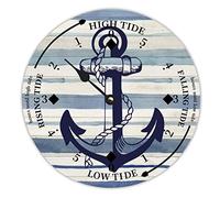 LUIJORGY Anchor Tide Clock Silent Non-Ticking Battery Operated Wooden Moon Tidal Clock Wood Wall Art Nautical Tide Movement Clock for Restaurant Living Room Home Decor 10 Inch