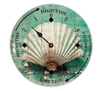 LUIJORGY Beach Shell Conch Wood Tidal Clock Ocean Time Coastal High Tide Low Tide Clock Rustic Wooden Nautical Tide Movement Vintage Decor for Beach House Kitchen Wall Art 10 Inch