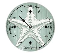 LUIJORGY Beach Starfish Farmhouse Wood Tidal Clock East Coast Ocean Time Nautical Moon Wooden Clock High And Low Tide Clock Decoration for Beach House Home Sailing Gifts 10 Inch