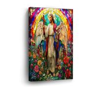 LUIJORGY Modern Canvas Wall Art Religion Christian Jesus Church Stained Glass Farmhouse Wall Decorations for Pub Bedroom Dining Room Kitchen Bathroom Stretched And Framed Canvas Paintings - 8x12in