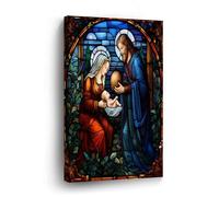 LUIJORGY Modern Canvas Wall Art Religion Jesus Church Angel Bible Stained Glass Christmas Farmhouse Wall Decorations for Pub Bedroom Dining Room Kitchen Stretched And Framed Canvas Paintings - 8x12in