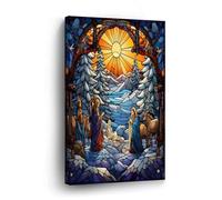 LUIJORGY Modern Canvas Wall Art Stained Glass Christmas Farmhouse Wall Decorations for Pub Bedroom Dining Room Kitchen Bathroom Stretched And Framed Canvas Paintings - 8x12in