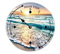 LUIJORGY Ocean Beach Sunset Tide Clock Silent Non-Ticking Battery Operated Wooden Moon Tidal Clock Wood Wall Art Nautical Tide Movement Clock for Restaurant Living Room Home Decor 10 Inch