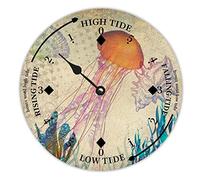 LUIJORGY Ocean Sea Jellyfish Tide Clock Silent Non-Ticking Battery Operated Wooden Moon Tidal Clock Wood Wall Art Nautical Tide Movement Clock for Restaurant Living Room Home Decor 10 Inch