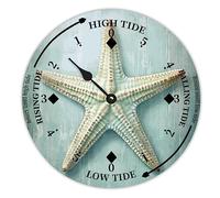 LUIJORGY Rustic Wood Tide Clock Beach Starfish Tidal Clock Moon Clock Silent Non-Ticking Battery Operated Wooden Wall Clock for Living Room Bedroom Cottage Beach Boat Home Decor 15 Inch