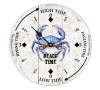 LUIJORGY Rustic Wood Tide Clock Beach Time Ocean Crab Tidal Clock Moon Clock Silent Non-Ticking Battery Operated Wooden Wall Clock for Living Room Bedroom Cottage Beach Boat Home Decor 12 Inch
