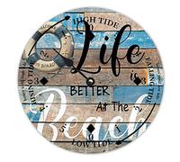 LUIJORGY Starfish Life Is Better at The Beach Wood Tidal Clock Ocean Time Coastal High Tide Low Tide Clock Rustic Wooden Nautical Tide Movement Vintage Decor for Beach House Kitchen Wall Art 15 Inch