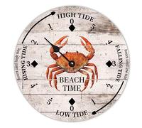 LUIJORGY Vintage Beach Time Tide Clock Beach Time Ocean Crab Ocean Time Wooden Clock Wood Tidal Clock High And Low Tide Movement Clock for Beach Seaside House Cottage Hotel Camping 15 Inch