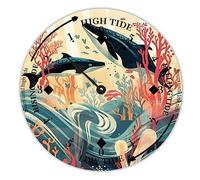 LUIJORGY Vintage Beach Time Tide Clock Whale Ocean Time Wooden Clock Wood Tidal Clock High And Low Tide Movement Clock for Beach Seaside House Cottage Hotel Camping 10 Inch