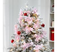Luinabio 12 Pcs Candy Christmas Tree Poinsettia Flowers Artificial Christmas Tree Filler Decoration Pink with 12 Clips and Stems for Wreath Garland Holiday Wedding New Year Party Decor DIY Xmas 6 Inch