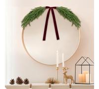 Luinabio 32" Artificial Christmas Norfolk Pine Swag for Mirror with Velvet Bow Faux Pine Greenery Garlands Christmas Wreath for Xmas Door Festival Indoor Home Fireplace Decor (Burgundy Red)