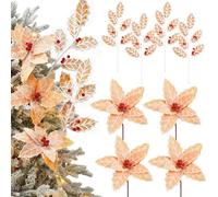 Luinabio 8 Pcs Gingerbread Christmas Tree Decoration 4 Xmas Gingerbread Artificial Decor Cuttings 4 Poinsettia Flowers Christmas Tree Twigs for Holiday Indoor Vase Arrangement Party Ornaments