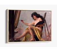 Luis Ricardo Falero, An Allegory of Art Canvas Floater Frame Print Picture Art - Light Oak Frame 18 inch wide x 12 inch high