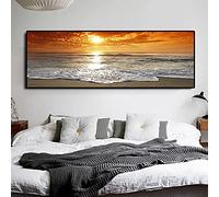 LUISAS above bed wall art for bedroom Sunsets Natural Sea Beach Landscape Oil Painting on Canvas Posters and Prints Wall Art Pictures 20x40inch(50x100cm) No frame