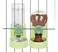 Luismia 1L Kennel Gravity Pet Feeder and Waterer Set, Crate Auto Feeder Dish for Small Pets Cat Puppy Ferret Bunny Guinea Pig, Detachable Hanging Cage Automatic Food Water Dispenser (Green)