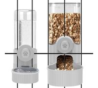 Luismia Hanging Cage Automatic Food Water Dispenser, Auto Gravity 1.2L Self-Feeding Feeder and 0.52L Waterer Set, Crate Auto Feeder Dish for Puppy Cats Ferret Bunny Guinea Pig Small Pets (Grey)