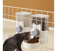 Luismia Hanging Cage Automatic Food Water Dispenser, Detachable Auto Gravity 1L Self-Feeding Feeder and Waterer Set, Crate Auto Feeder Dish for Puppy Cats Ferret Bunny Guinea Pig Small Pets (Grey)