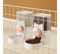 Luismia Hanging Cage Automatic Food Water Dispenser, Detachable Auto Gravity 1L Self-Feeding Feeder and Waterer Set, Crate Auto Feeder Dish for Puppy Cats Ferret Bunny Guinea Pig Small Pets (Pink)