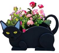LUIVZD Creative Wooden Planter Animal Resin Flowerpot Cute Pet Cat Planter, Modern Creative Garden Cartoon Flower Pot Plant Container Holder, for Succulent Plant Cactus Flower(Black Cat)