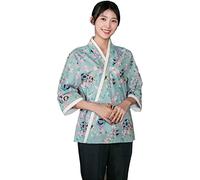 LUIVZD Unisex Restaurant Uniform 3/4 Sleeve Elegant Sushi Chef Jacket Kimono Cardigan Japanese Chef Uniform chef uniform are tailored for Michelin-starred kit(Womenprint,M-Medium)