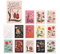 Luixenir 12 Pcs Blank Cards and Envelopes Set Greeting Cards with Vintage Floral and Insect Design Blank Inside Suitable for Promotion, Wedding, Graduation, Birthday, Invitations