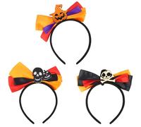 Luixenir 3 Pcs Halloween Bow Headbands Cute Bowknot Hairbands with Pumpkin, Skull for Women Girls Funny Hair Accessory for Cosplay Soft Comfortable Material for Halloween Parties