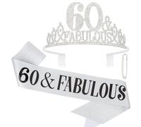 Luixenir 3 Pcs Silver 60th Birthday Sash and 60th Tiara Rhinestone Crown Headband and Sash for Women 60 and Fabulous Birthday Decorations