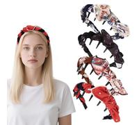 Luixenir 4 Pcs Fashion Vintage High Cranium Artificial Headbands Multicolored Wave Knotted Hairbands with Inner Teeth Floral Print Comfortable Ladies Headbands Hair Accessories for Women Girls